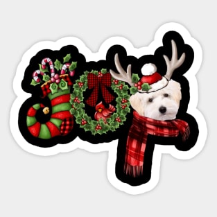 Christmas Joy Dwarf Stocking Reindeer White Maltipoo Sticker